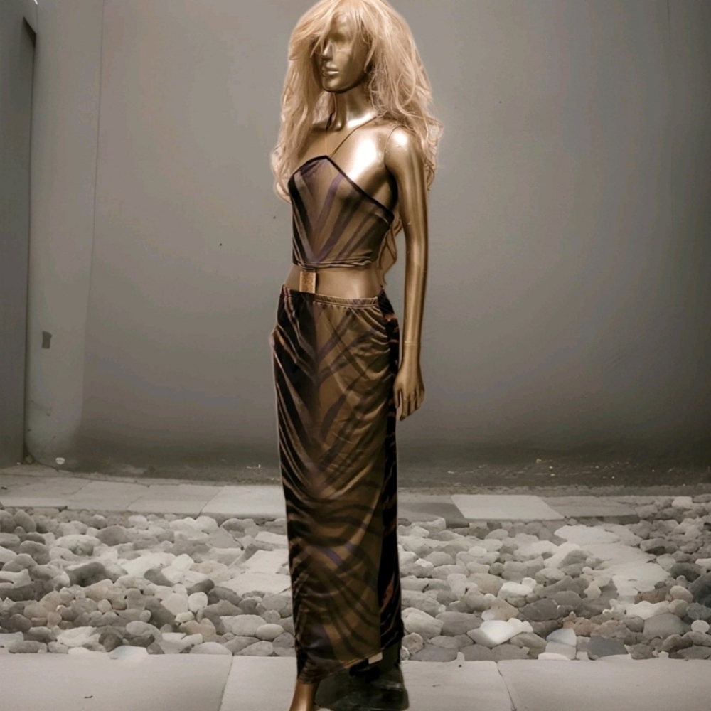 NWT Exotic Print Gold Embellishment Backless  Halter Festival Ibiza Maxi Dress - Picture 10 of 16